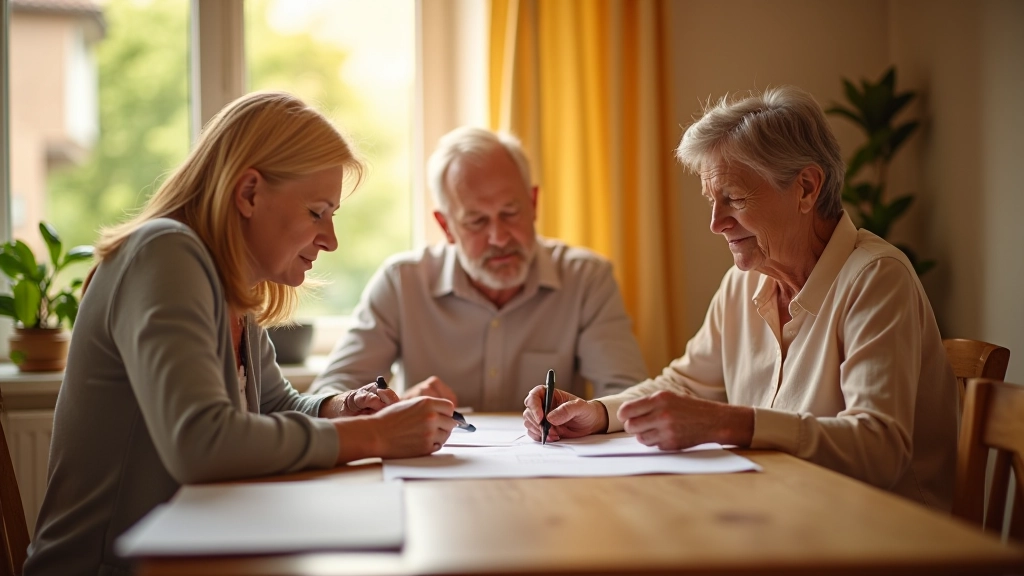 Familie sitzt zusammen und schaut sich Unterlagen an