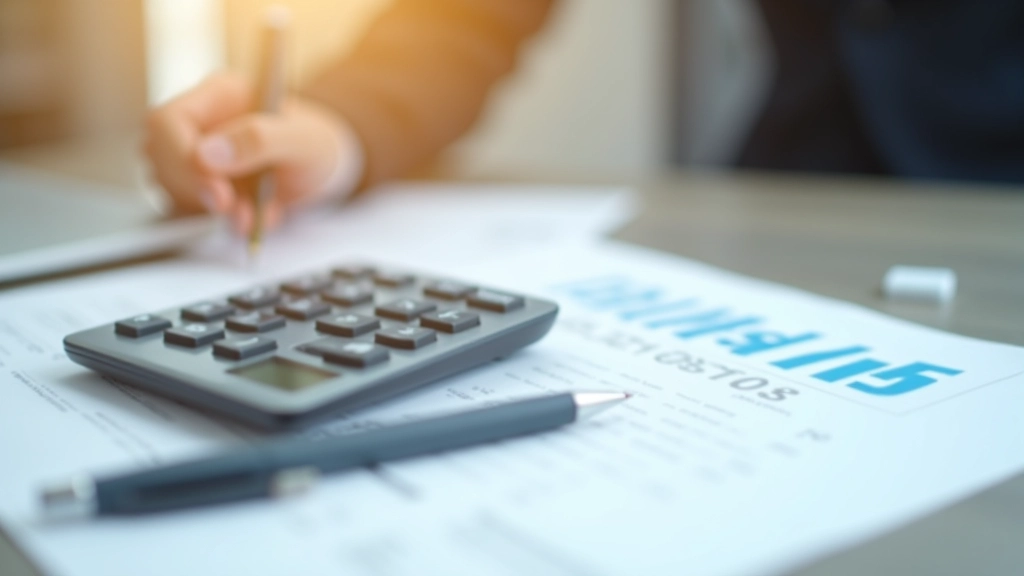 Finanzrechner und Kostenaufstellung auf Papier, Taschenrechner zeigt Berechnung